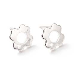 Посеребрённый 201 Выводы серьги из нержавеющей стали шпилька, с отверстием и 316 штифтом из нержавеющей стали, цветок, 925 серебро покрытием, 10x10 мм, отверстие : 1.2 мм, штифты : 0.7 мм
