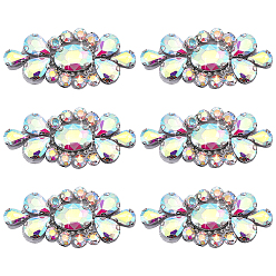 Kristall ab 6 Stück Glasstrasssteine, Hotfix Strass, Blume, Platin Farbe, Kristall ab, 62x28x7 mm