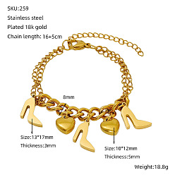 Shoes День святого Валентина 304 браслеты из нержавеющей стали с подвесками, браслеты-цепочки для женщин, золотые, обуви, 6.30 дюйм (16 см)