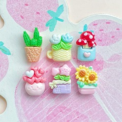 (52) Непрозрачная лаванда Непрозрачные кабошоны из смолы, Цветок, гриб и кактус в горшке, разноцветные, 12~15.5x8~13x6~7 мм