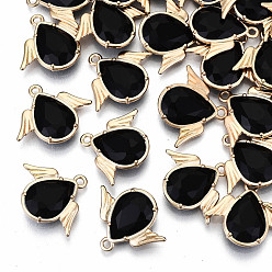 Черный Граненые подвески стекла, с элементами из экологически чистого сплава, без кадмия, без никеля и без свинца, ангел, золотой свет, чёрные, 18x22x4.5 мм, отверстие : 1.6 мм