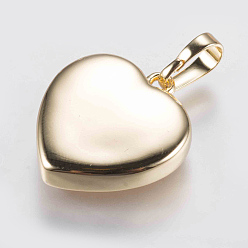 Golden Brass Pendant Cabochon Settings, Plain Edge Bezel Cups, Long-Lasting Plated, Heart, Golden, 17x15x3.5mm, Hole: 3x5mm, Tray: 12x13mm