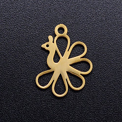 Золотой 201 подвески из нержавеющей стали, павлин, полый, золотые, 16x12.5x1 мм, отверстие : 1.5 мм