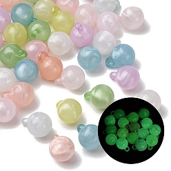 (52) Непрозрачная лаванда Светящиеся прозрачные акриловые подвески, круглые, с силой блеска, светится в темноте, разноцветные, 18x14 мм, отверстие : 3 мм