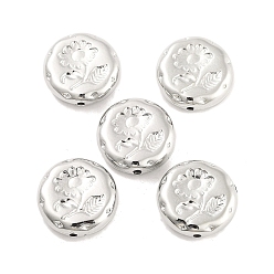 Platinum CCB Plastic Beads, Flat Round with Flower, Platinum, 18x5.5mm, Hole: 1.6mm, about 407pcs/500g