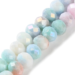 Бледно-бирюзовый Стеклянные бусины с гальваническим покрытием , граненые, круглые, бледные бирюзовая, 7.5~8x7.5~8 мм, отверстие : 1.2 мм, около 63~70 шт / нитка, 15.35'' (39 см)