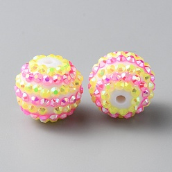 Цитрин Бусины со стразами из смолы, круглый с узором в полоску, для изготовления ювелирных изделий DIY, ручки и поделки из бисера, цитрин, 20x17.5 мм, отверстие : 2.7 мм