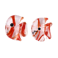 Orange rot Handgemachte transparente Glasperlen, gestreifter Fisch, orange rot, 13~16x16.5~19.5x9~10.5 mm, Bohrung: 1.5~2 mm