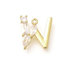 Letter W Латунные микро проложить кубического циркония подвески, буква-z чары, золотые, Буква W, 13.5x12.5x2.5 мм, отверстие : 1 мм