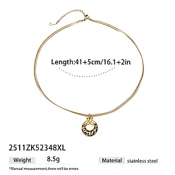 Ring Leopard Print 304 Stainless Steel Enamel Geometric Pendant Necklaces for Women, Golden, Black, Ring, 16.14 inch(41cm)
