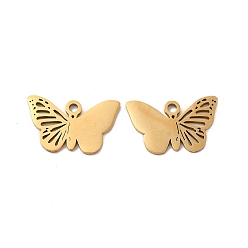 Golden 201 Stainless Steel Pendants, Butterfly Charm, Golden, 10x16x0.9mm, Hole: 1.4mm