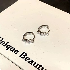 Прозрачный Латунные микро проложить серьги обруча кубического циркония, платина, прозрачные, 12 мм