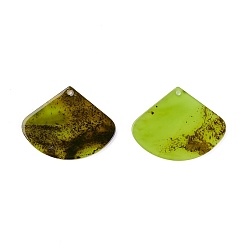 Olive Drab Acrylic Pendants, for DIY Earring Accessories, Fan, Olive Drab, 26.5x33.5x2mm, Hole: 1.6mm