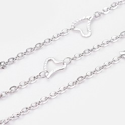 Нержавеющая Сталь Цвет Устойчивы к потускнению 304 цепи из нержавеющей стали, с сердцем ссылкам, пайки, с катушкой, Плоско-овальные, цвет нержавеющей стали, 2.5x2x1 мм, около 32.8 футов (10 м) / рулон