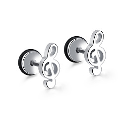 Color de Acero Inoxidable Pendientes de acero inoxidable con forma de nota musical para mujer, color acero inoxidable, 11 mm
