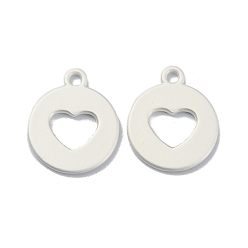 Matte Silver Color Plating Alloy Pendant, Flat Round with Heart, Matte Silver Color, 17x14.5x1mm, Hole: 1.6mm