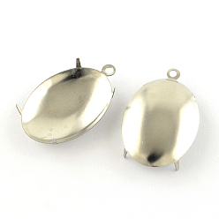 Нержавеющая Сталь Цвет Устойчив к потускнению 201 подвеска из нержавеющей стали с кабошоном, Настройки зубца, овальные, цвет нержавеющей стали, лоток : 18x13 мм, 21x13x2.5 мм, отверстие : 1 мм