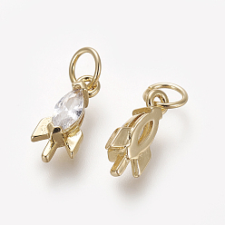 Настоящее золото 18K Латунные микро проложить кубического циркония прелести, долговечный, ракета, прозрачные, реальный 18 k позолоченный, 12x5.5x3.7 мм, отверстие : 3.5 мм