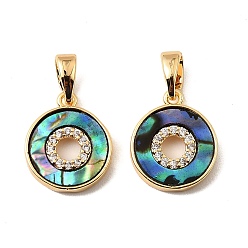 Настоящее золото 18K Латунные микропаве прозрачные кубические циркониевые подвески, кольцо прелести, с Пауа оболочке, реальный 18 k позолоченный, 13x11x2 мм, отверстие : 5x2 мм