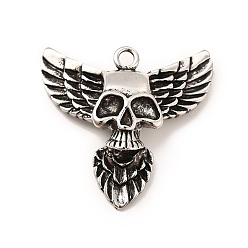 Antique Silver Tibetan Style Alloy Pendants, Skull Hawk Wing Charm, Antique Silver, 33x36x7.5mm, Hole: 2.8mm