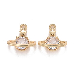 Light Gold Покрытие стойки латунь микропаве прозрачные кубические циркониевые подвески, долговечный, без свинца и без кадмия, планета, золотой свет, 13.5x13x5 мм, отверстие : 1.5 мм