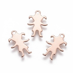 Roségold 304 Edelstahl Reize, Mädchen Silhouette Anhänger, Roségold, 16x11x0.8 mm, Bohrung: 1.5 mm