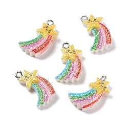 Colorful Opaque Resin Pendants, with Platinum Tone Iron Loops and Glitter Powder, Meteor, Colorful, 23.3x12.4x5mm, Hole: 2mm