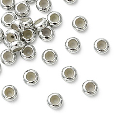 Real Platinum Plated SHEGRACE Rondelle Brass Beads, with Rubber Inside, Slider Beads, Rondelle, Cadmium Free & Nickel Free & Lead Free, Real Platinum Plated, 5x5x2.5mm, Hole: 1mm