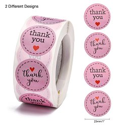 Pink 1 дюймовые благодарственные наклейки, самоклеящиеся бумажные наклейки, клейкие этикетки на рулоне для вечеринки, рождественские каникулы декоративные подарки, слово, розовые, наклейка: 25 мм, 500шт / рулон