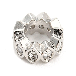 Платина Реечное покрытие латунь микро паве кубический цирконий европейские бусины, бусины с большим отверстием, долговечный, без свинца и без кадмия, круглое кольцо с конским глазом, платина, 8x3.5 мм, отверстие : 4 мм