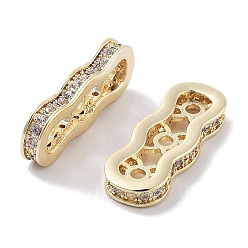 Настоящее золото 18K Многожильные звенья из латуни с микропаве, прозрачные фианиты, без кадмия, без никеля и без свинца, распорными брусьями, волнистые овальные, 3-луночное, реальный 18 k позолоченный, 7x18.5x2.5 мм, отверстие : 1.4 мм