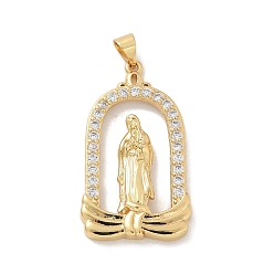 Настоящее золото 18K Латунные микропаве прозрачные подвески с фианитом, без кадмия, без никеля и без свинца, арка с амулетами девы марии, реальный 18 k позолоченный, 35x19.5x3 мм, отверстие : 4.5x4 мм