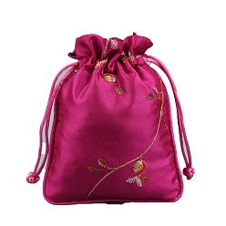 Темно-Розовый Тканевые мешочки для упаковки ювелирных изделий, сумки на шнурке, темно-розовыми, 14x11 см