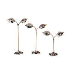Red Copper 3 Sizes Bean Sprout Leaves Iron Earring Displays, Jewelry Display Rack, Red Copper, 8.4~8.6x3.45~3.5x8.8~14cm, Hole: 2.3mm