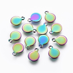 Rainbow Color Ионное покрытие (ip) 304 брелоки из нержавеющей стали, плоско-круглые, штамповка пустой метки, Радуга цветов, 9.5x7x0.8 мм, отверстие : 1.2 мм