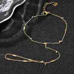 Настоящее золото 18K 304 Браслеты-кольца из нержавеющей стали со стразами для женщин, ионное покрытие (ip), реальный 18 k позолоченный, 6-3/4 дюйм (17.2 см)