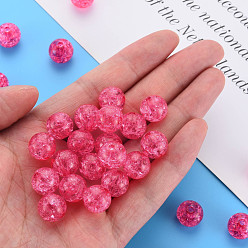 Fuchsia Transparent Crackle Acrylic Beads, Round, Fuchsia, 12x11mm, Hole: 2mm, about 566pcs/500g.
