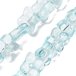 Azurblau Transparente Glasperlen Stränge, Klee, gefärbt & geherzt, azurblau, 13x11x5 mm, Bohrung: 1 mm, ca. 65 Stk. / Strang, 21.65'' (55 cm)