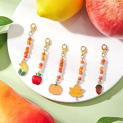 Mixed Shapes 5 шт. 5 стили День благодарения сплав эмаль и стекло семена листья тыква кукуруза подвеска украшения, Сплав с застежками когтя омара, золотое и светлое золото, разнообразные, 55~64 мм, 1 шт / стиль