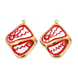 Темно-Красный 304 нержавеющей стальной эмали подвески, ромб с оберегами от сглаза, вакуумное покрытие pvd, реальный 18 k позолоченный, темно-красный, 31x25x5.5 мм, отверстие : 1.8 мм