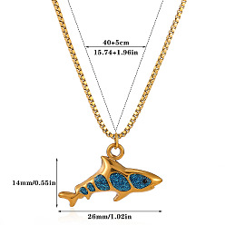 Steel Blue Ocean 304 Stainless Steel Enamel Pendant Necklaces, Fish, Golden, Steel Blue, 15.75 inch(40cm), pendant: 14x26mm