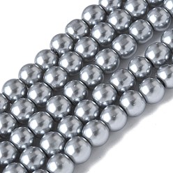Slate Gray Baking Paint Pearlized Glass Pearl Round Bead Strands, Round, Slate Gray, 6.5x5.5mm, Hole: 1.4mm, about 142pcs/strand, 30.63''(77.8cm)
