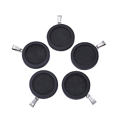 Черный Деревянная подвеска кабошон настройки, подвесная база, фурнитура из нержавеющей стали , цвет нержавеющей стали, чёрные, 29x25x4.5 мм, отверстие : 8x3 мм, лоток : 20 мм