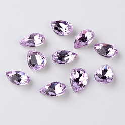 Violet Cabochons en verre strass k 9 larme facettée, dos et dos plaqués, Grade a, violette, 18x13x6mm