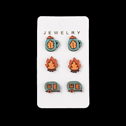 Другие Комплект сережек-гвоздиков на День благодарения, с деревянной и стальной иглой, платина, 13.5x15 мм