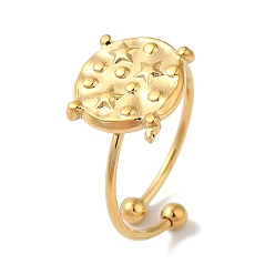 Золотой Ионное покрытие (IP) 304 плоские круглые манжеты из нержавеющей стали со звездообразными открытыми манжетами для женщин, золотые, внутренний диаметр: регулируемый