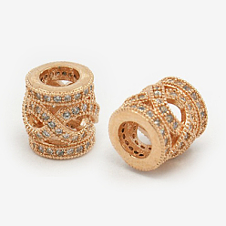 Розовое Золото Латуни кубического циркония европейские шарики, колонка, прозрачные, розовое золото , 9x10 мм, отверстие : 5.5 мм