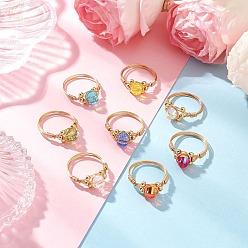 Золотой 8шт. прозрачные гальванические стеклянные кольца для женщин, с экологически чистой медной проволокой, круглые, золотые, 8.5 мм, размер США 8 1/2 (18.5 мм)