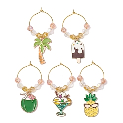 Golden Mixed Shape Alloy Enamel Pendants Wine Glass Charms, Golden, 55~61mm