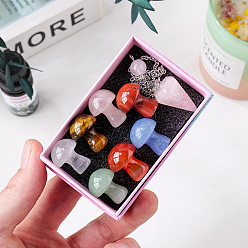 Mixed Stone Chakra Dowsing Pendulum Kits, Mushroom Natural Mixed Stone Healing Stones, Rose Quartz Dowsing Pendulums, Divination Supplies, 20mm